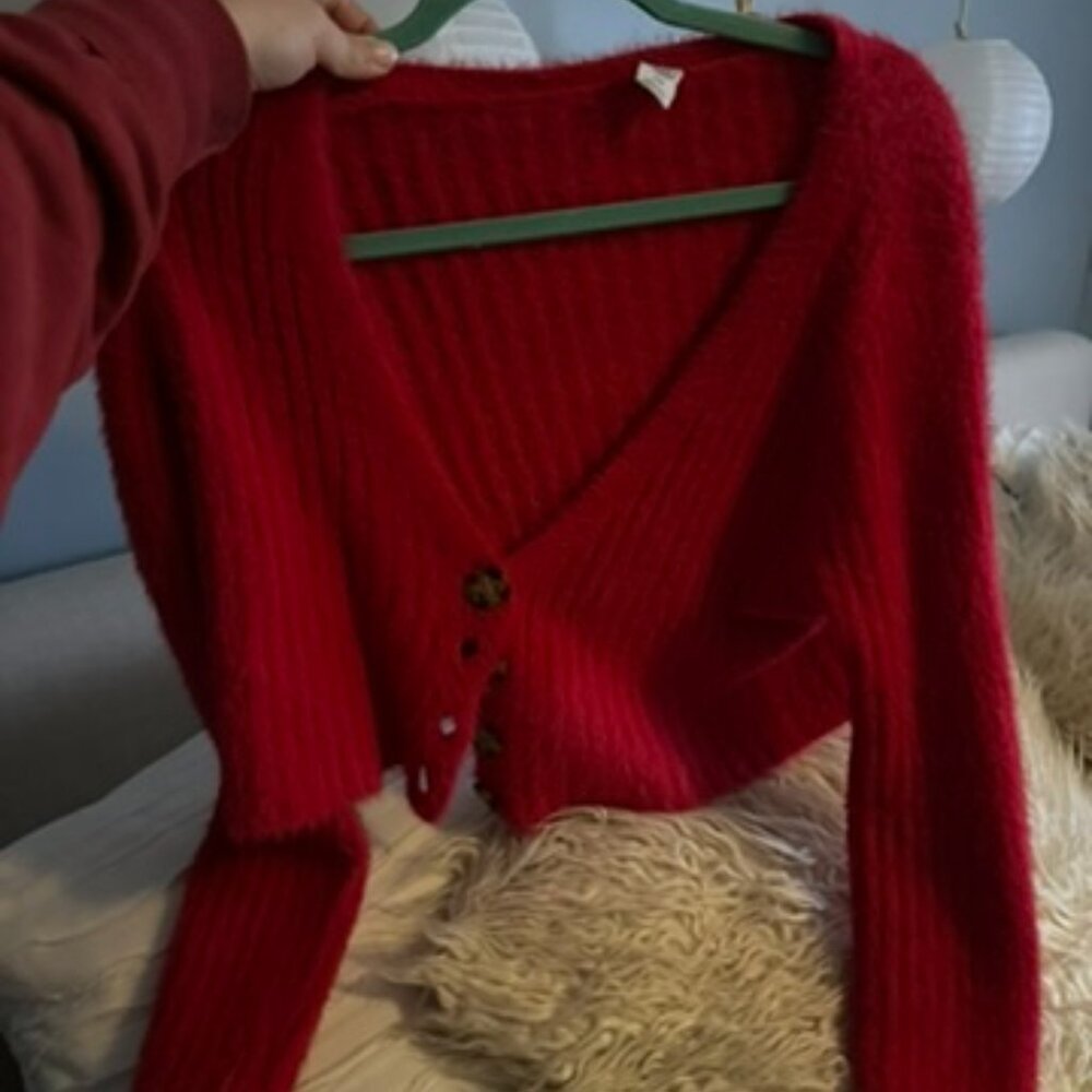Red Cropped Cardigan